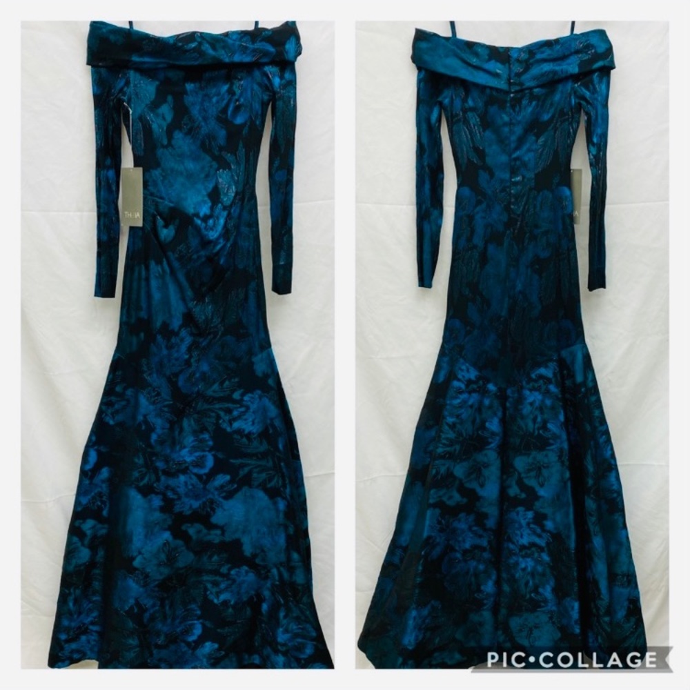 Theia strapless BODYCON trumpet metallic long gown - Picture 4 of 14